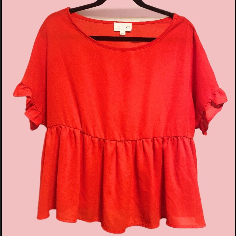 Francesca’s red ruffled open sleeve blouse